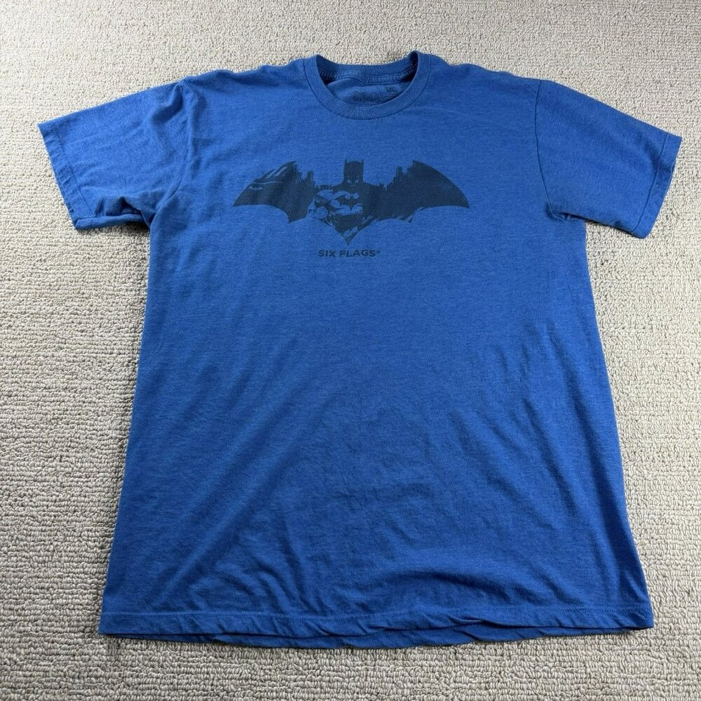 DC Comics Six Flags Batman The Ride Graphic T-Shirt Blue Men’s Size Large